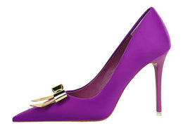 KissICON Fashionable Pointed High Heels Metal Bow Thin Heels