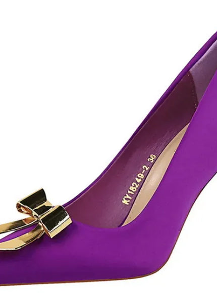 KissICON Fashionable Pointed High Heels Metal Bow Thin Heels