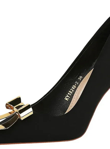 KissICON Fashionable Pointed High Heels Metal Bow Thin Heels