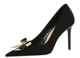 KissICON Fashionable Pointed High Heels Metal Bow Thin Heels