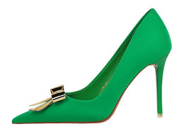 KissICON Fashionable Pointed High Heels Metal Bow Thin Heels