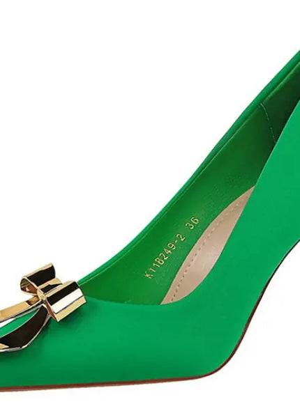 KissICON Fashionable Pointed High Heels Metal Bow Thin Heels