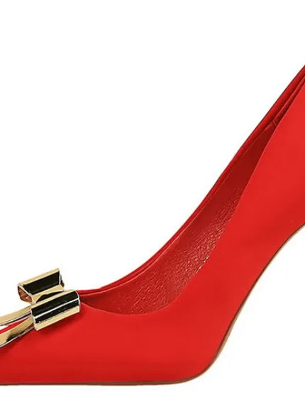 KissICON Fashionable Pointed High Heels Metal Bow Thin Heels