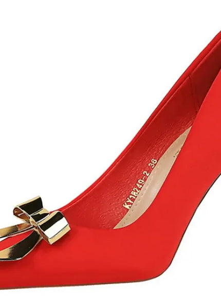 KissICON Fashionable Pointed High Heels Metal Bow Thin Heels