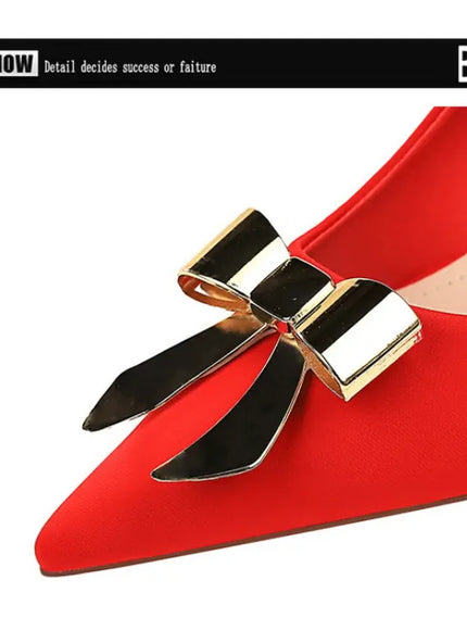 KissICON Fashionable Pointed High Heels Metal Bow Thin Heels