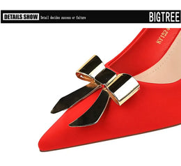 KissICON Fashionable Pointed High Heels Metal Bow Thin Heels