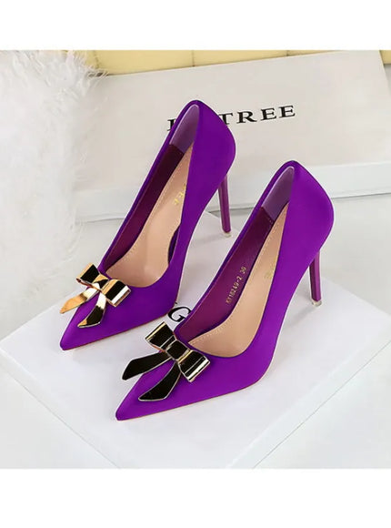 KissICON Fashionable Pointed High Heels Metal Bow Thin Heels