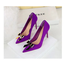 KissICON Fashionable Pointed High Heels Metal Bow Thin Heels