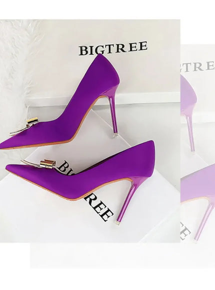 KissICON Fashionable Pointed High Heels Metal Bow Thin Heels