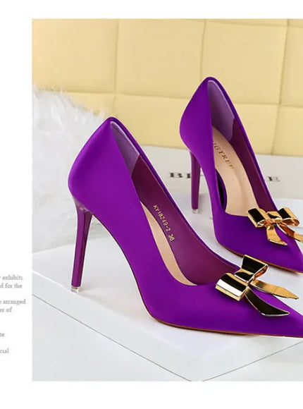 KissICON Fashionable Pointed High Heels Metal Bow Thin Heels