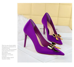 KissICON Fashionable Pointed High Heels Metal Bow Thin Heels