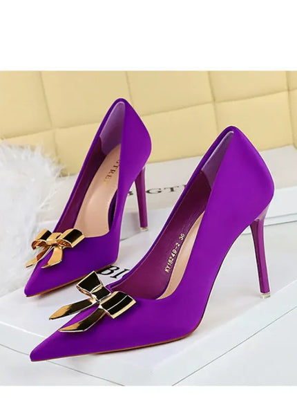 KissICON Fashionable Pointed High Heels Metal Bow Thin Heels