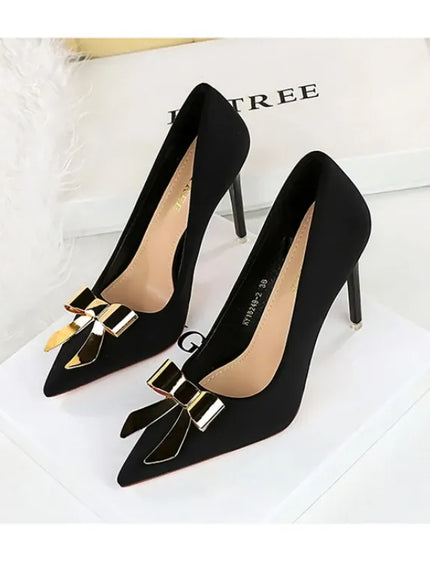 KissICON Fashionable Pointed High Heels Metal Bow Thin Heels