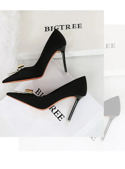 KissICON Fashionable Pointed High Heels Metal Bow Thin Heels