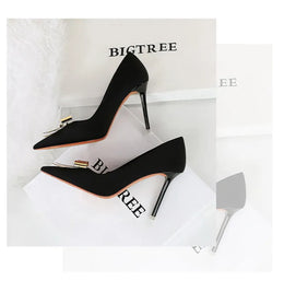 KissICON Fashionable Pointed High Heels Metal Bow Thin Heels
