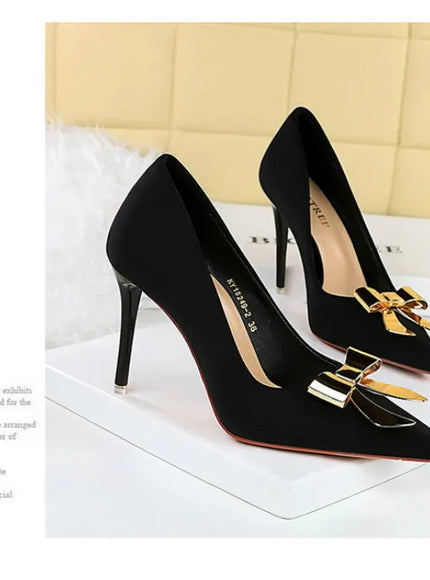 KissICON Fashionable Pointed High Heels Metal Bow Thin Heels