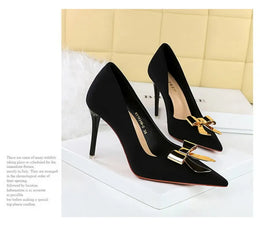 KissICON Fashionable Pointed High Heels Metal Bow Thin Heels