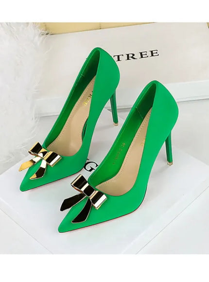 KissICON Fashionable Pointed High Heels Metal Bow Thin Heels