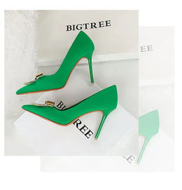 KissICON Fashionable Pointed High Heels Metal Bow Thin Heels