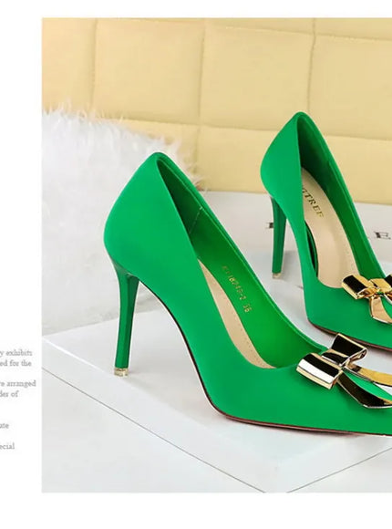 KissICON Fashionable Pointed High Heels Metal Bow Thin Heels