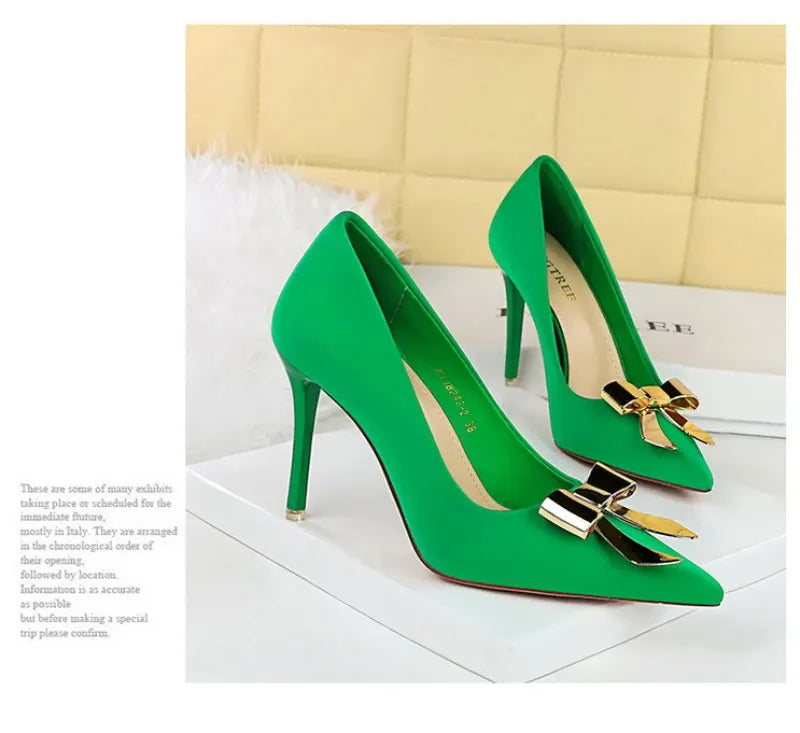 KissICON Fashionable Pointed High Heels Metal Bow Thin Heels
