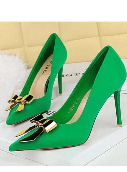 KissICON Fashionable Pointed High Heels Metal Bow Thin Heels