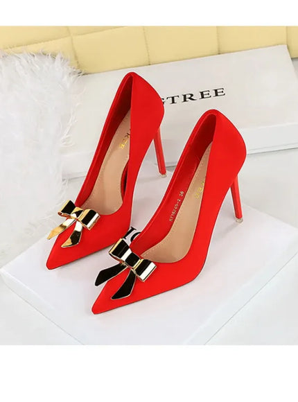 KissICON Fashionable Pointed High Heels Metal Bow Thin Heels