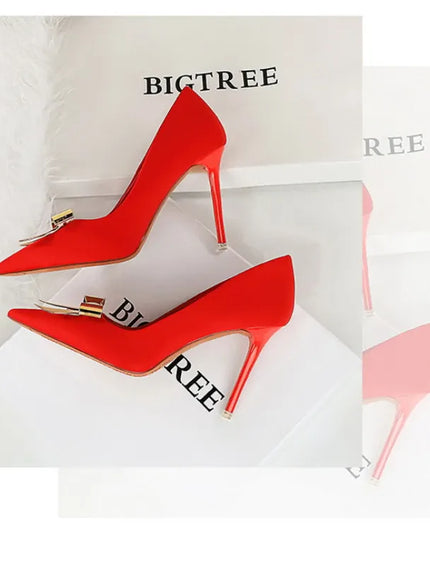 KissICON Fashionable Pointed High Heels Metal Bow Thin Heels