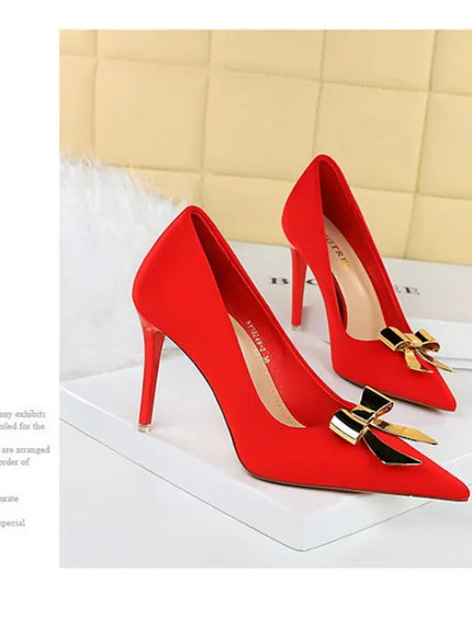 KissICON Fashionable Pointed High Heels Metal Bow Thin Heels