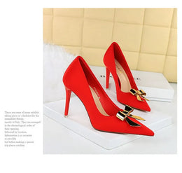 KissICON Fashionable Pointed High Heels Metal Bow Thin Heels