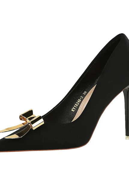 KissICON Fashionable Pointed High Heels Metal Bow Thin Heels