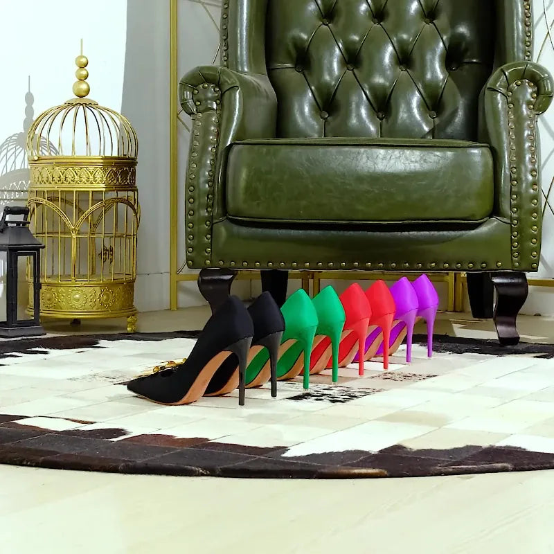 KissICON Fashionable Pointed High Heels Metal Bow Thin Heels