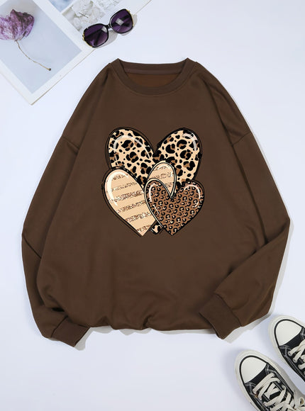 jkthpu-45 Fashionable Round-Neck Sweatshirt with Leopard Print And Heart