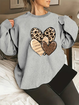 jkthpu-45 Fashionable Round-Neck Sweatshirt with Leopard Print And Heart