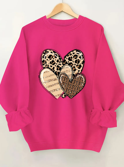 jkthpu-45 Fashionable Round-Neck Sweatshirt with Leopard Print And Heart