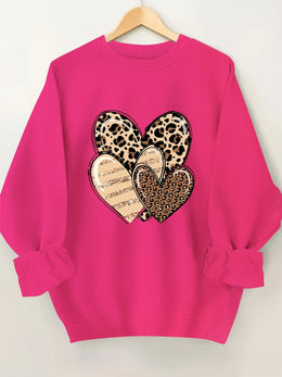 jkthpu-45 Fashionable Round-Neck Sweatshirt with Leopard Print And Heart