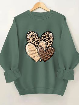 jkthpu-45 Fashionable Round-Neck Sweatshirt with Leopard Print And Heart