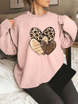 jkthpu-45 Fashionable Round-Neck Sweatshirt with Leopard Print And Heart