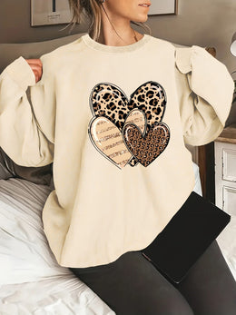jkthpu-45 Fashionable Round-Neck Sweatshirt with Leopard Print And Heart