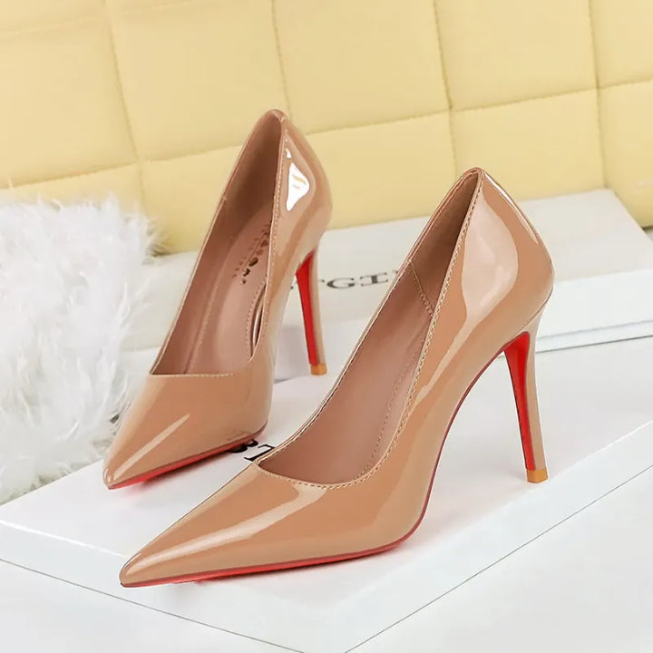 Fashionable Simple Slim Heels High Heels Glossy Patent