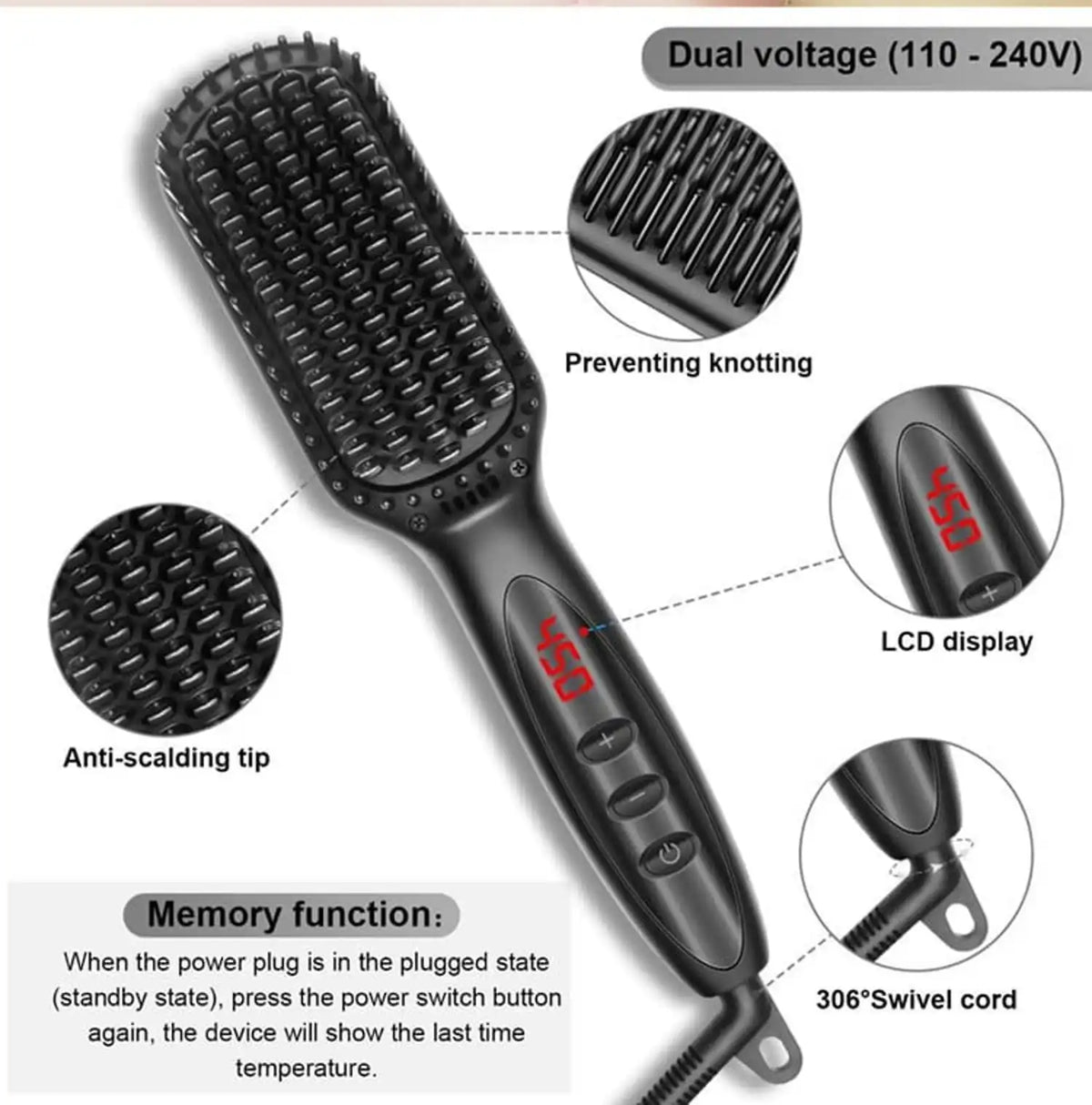 KissICON Fastyle Hair Straightening Brush Smooth Frizz Free Shine