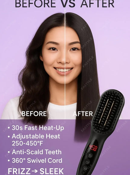 KissICON Fastyle Hair Straightening Brush Smooth Frizz Free Shine