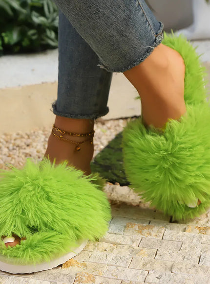 KissICON Faux Fur Fluffy Slippers For Women Winter Warm