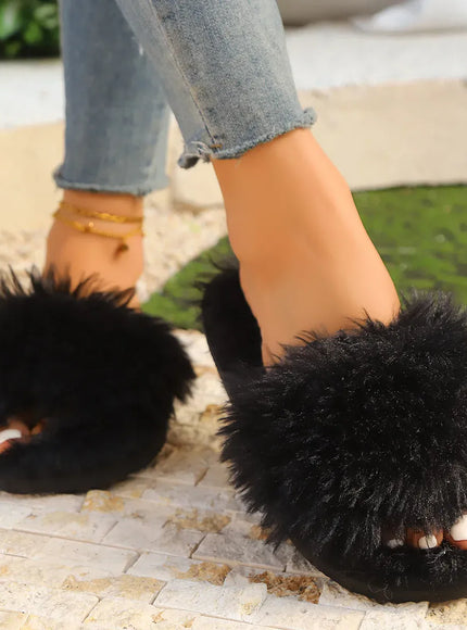 KissICON Faux Fur Fluffy Slippers For Women Winter Warm