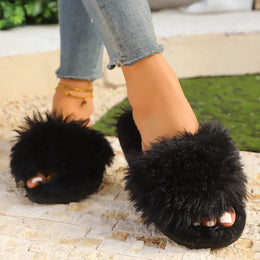 KissICON Faux Fur Fluffy Slippers For Women Winter Warm