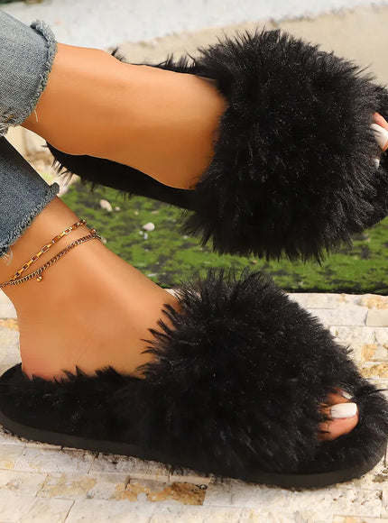 KissICON Faux Fur Fluffy Slippers For Women Winter Warm
