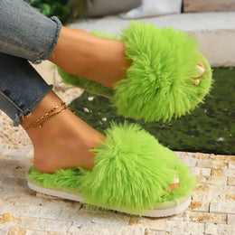 KissICON Faux Fur Fluffy Slippers For Women Winter Warm