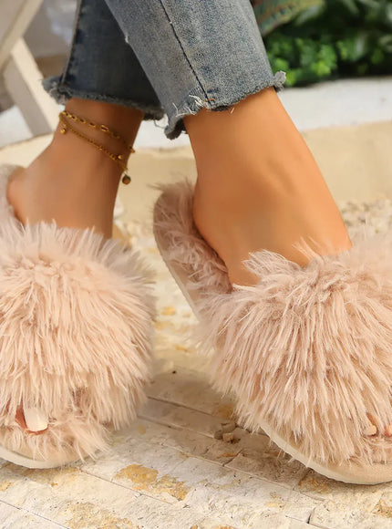 KissICON Faux Fur Fluffy Slippers For Women Winter Warm