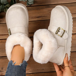 KissICON Faux Suede Buckle Decor Ankle Boots Women Winter