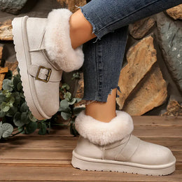 KissICON Faux Suede Buckle Decor Ankle Boots Women Winter